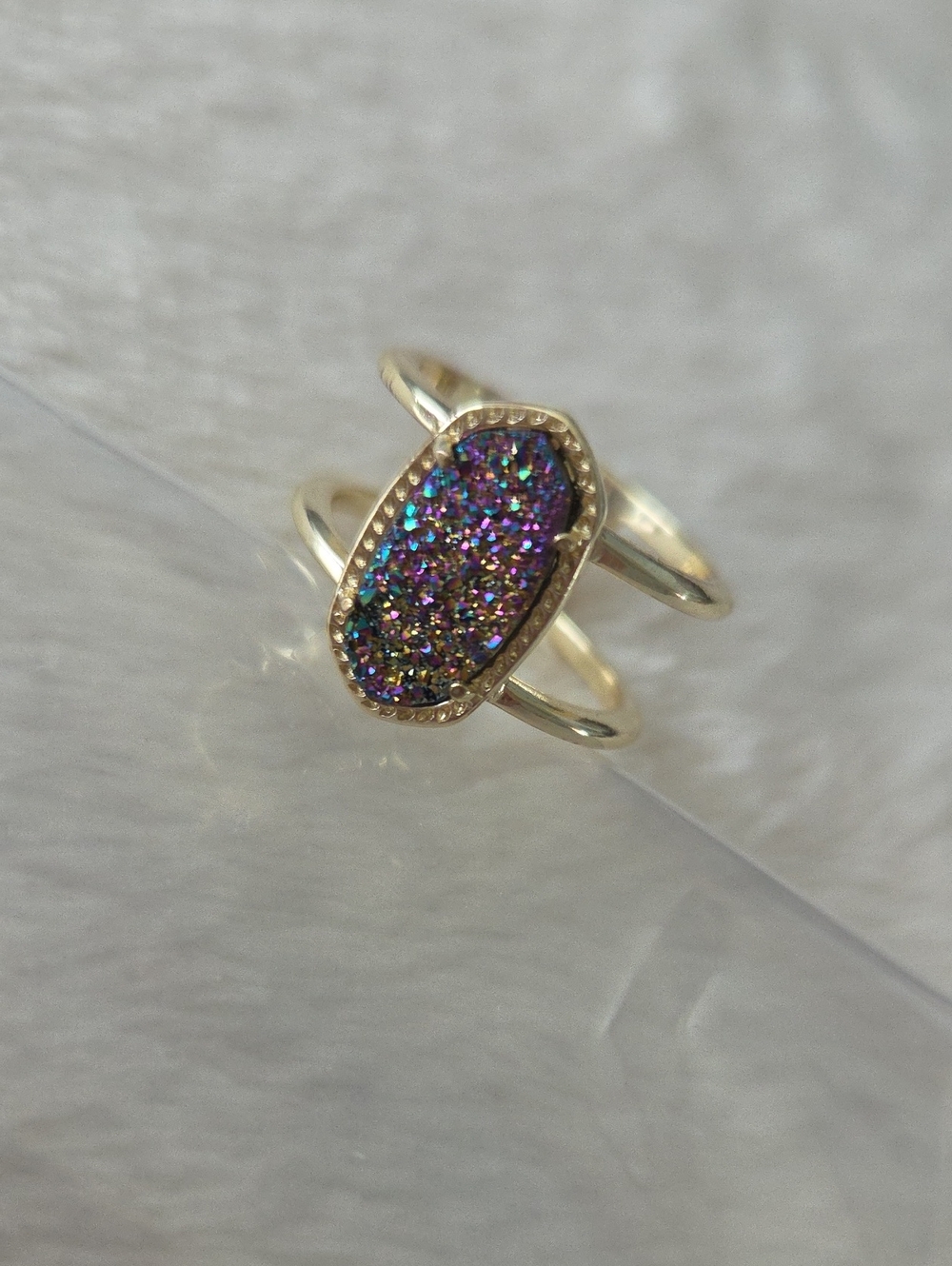 Kendra Scott Elyse Multi Drusy Ring Gold Size 8 EUC